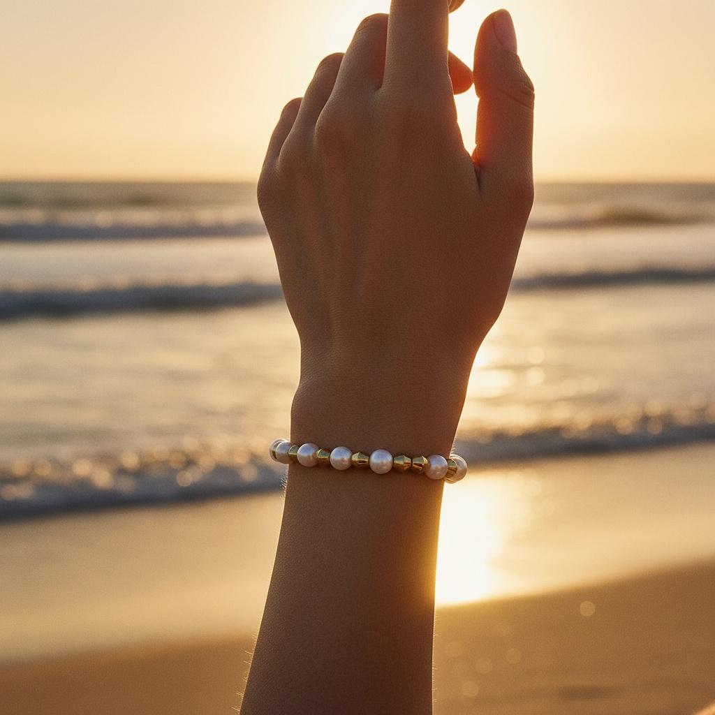 "Aurellia" – Elastisches Edelstahl-Kugelarmband mit Kunststoffelementen