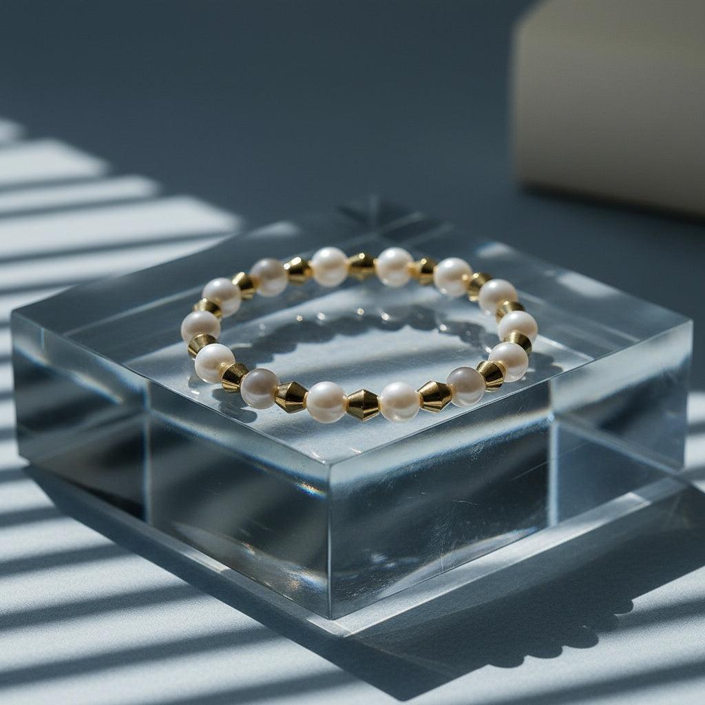 "Aurellia" – Elastisches Edelstahl-Kugelarmband mit Kunststoffelementen