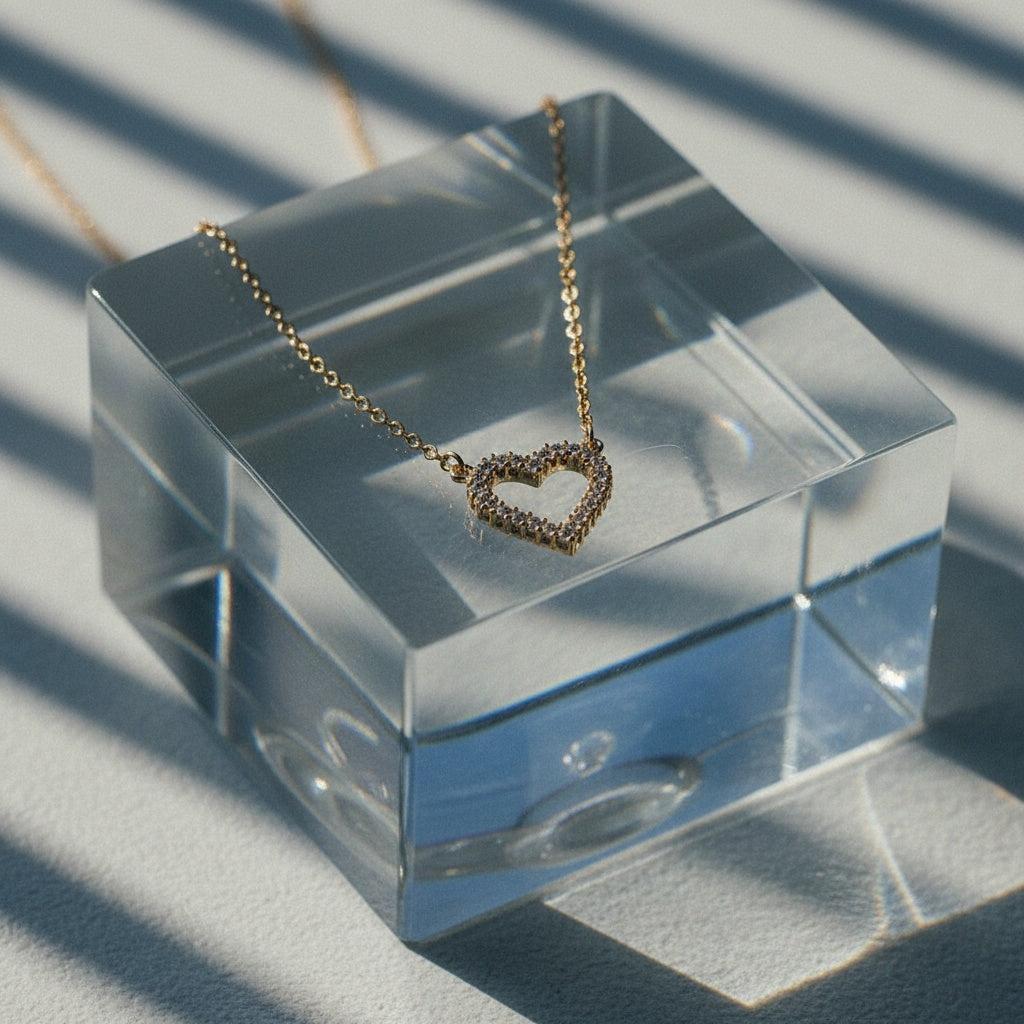 "Avialeiyne" Diamond Nice Heart Edelstahl Halskette