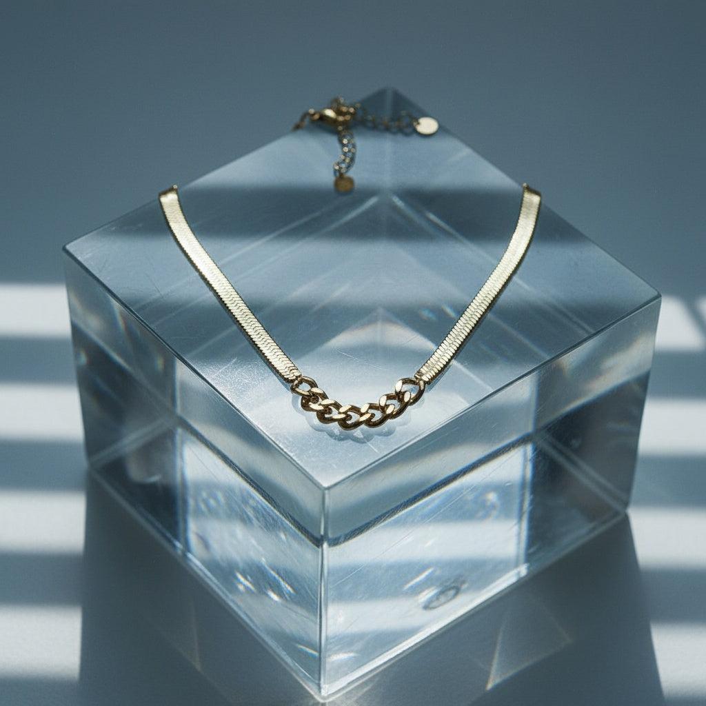 "Avielise" Simple Wide Snake Chain With Part Oval Edelstahl Halskette
