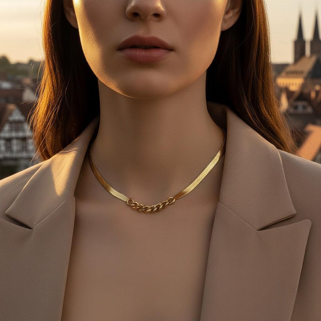 "Avielise" Simple Wide Snake Chain With Part Oval Edelstahl Halskette