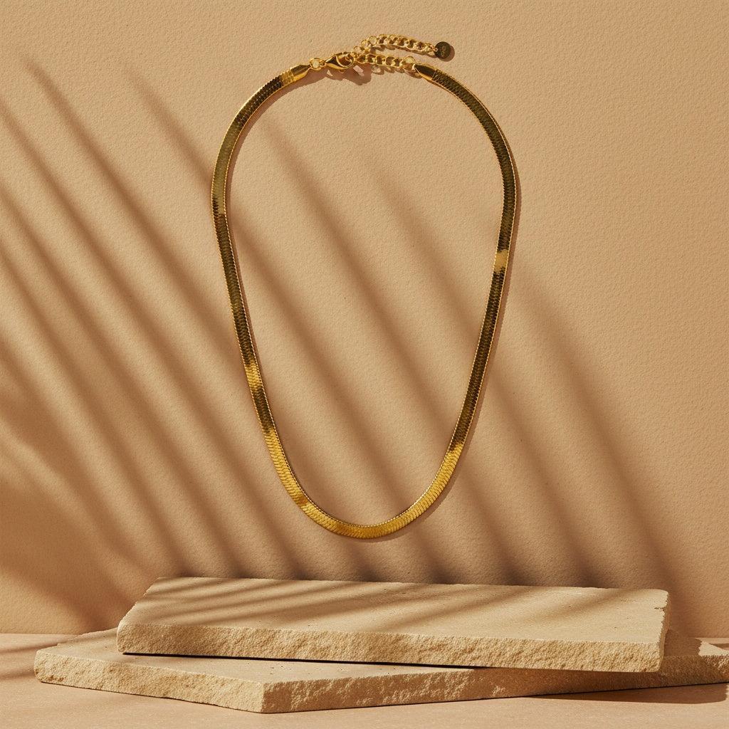 "Avielise" Simple Wide Snake Chain With Part Oval Edelstahl Halskette