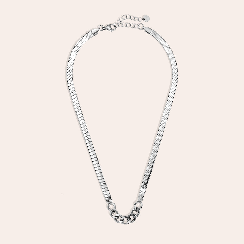 "Avielise" Simple Wide Snake Chain With Part Oval Edelstahl Halskette