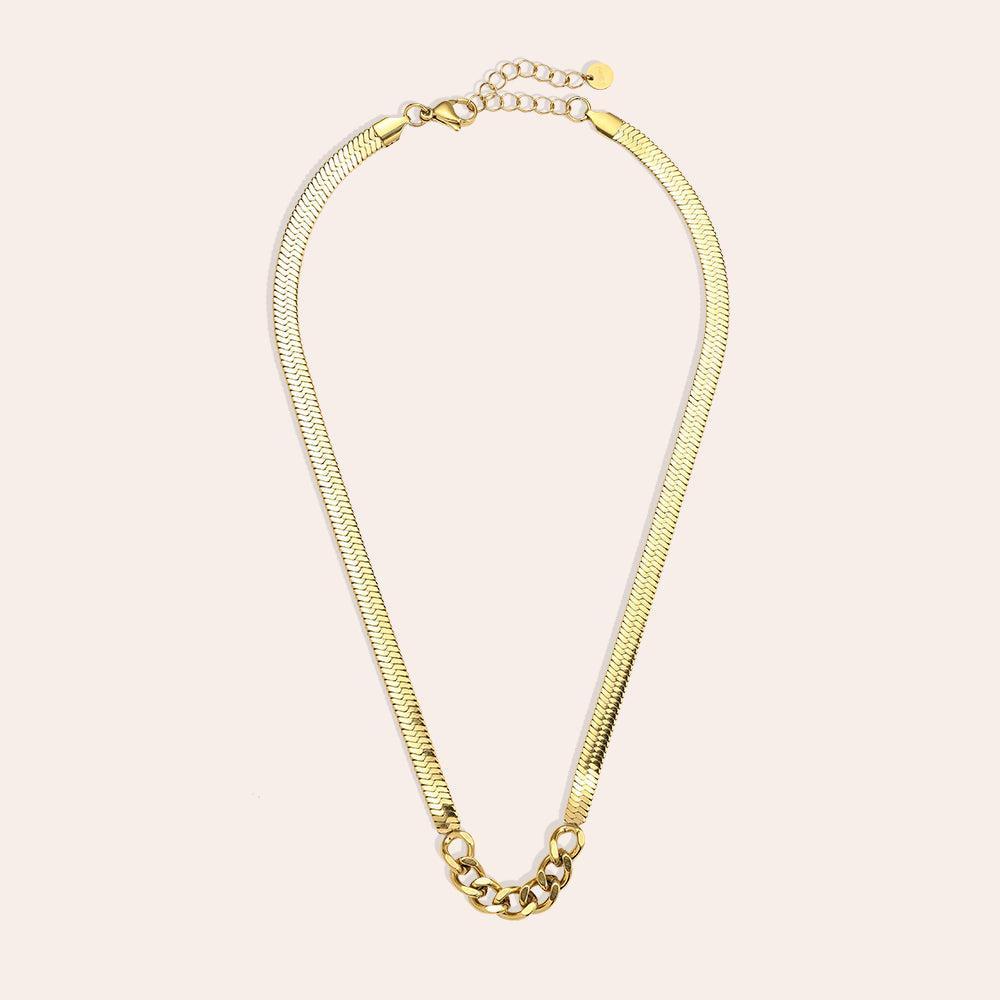 "Avielise" Simple Wide Snake Chain With Part Oval Edelstahl Halskette-Goldharmonie