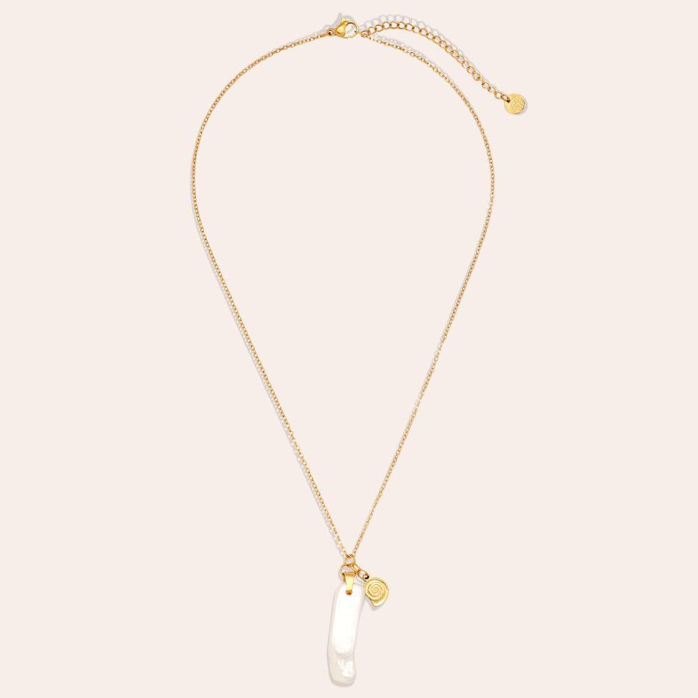 "Avinarara" Long Pearl And Snail Edelstahl Halskette-Goldharmonie