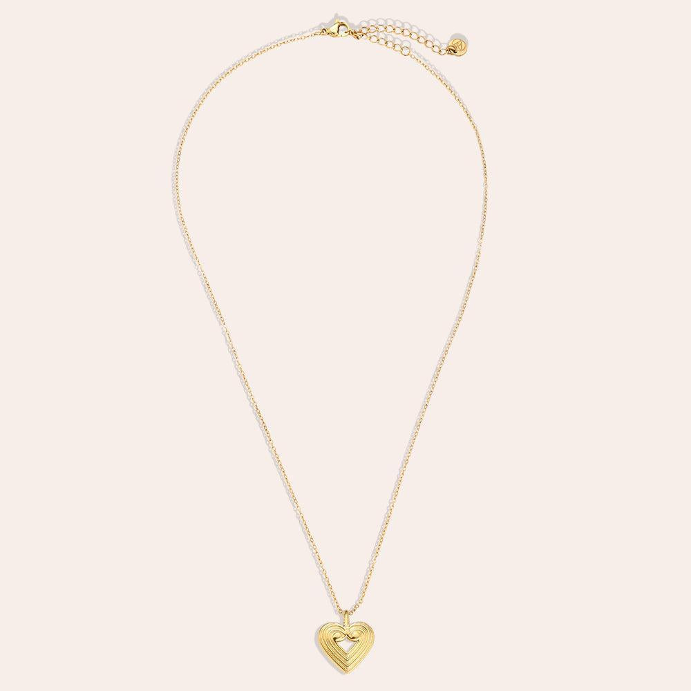 "Avinarayne" Striped Heart Edelstahl Halskette-Goldharmonie