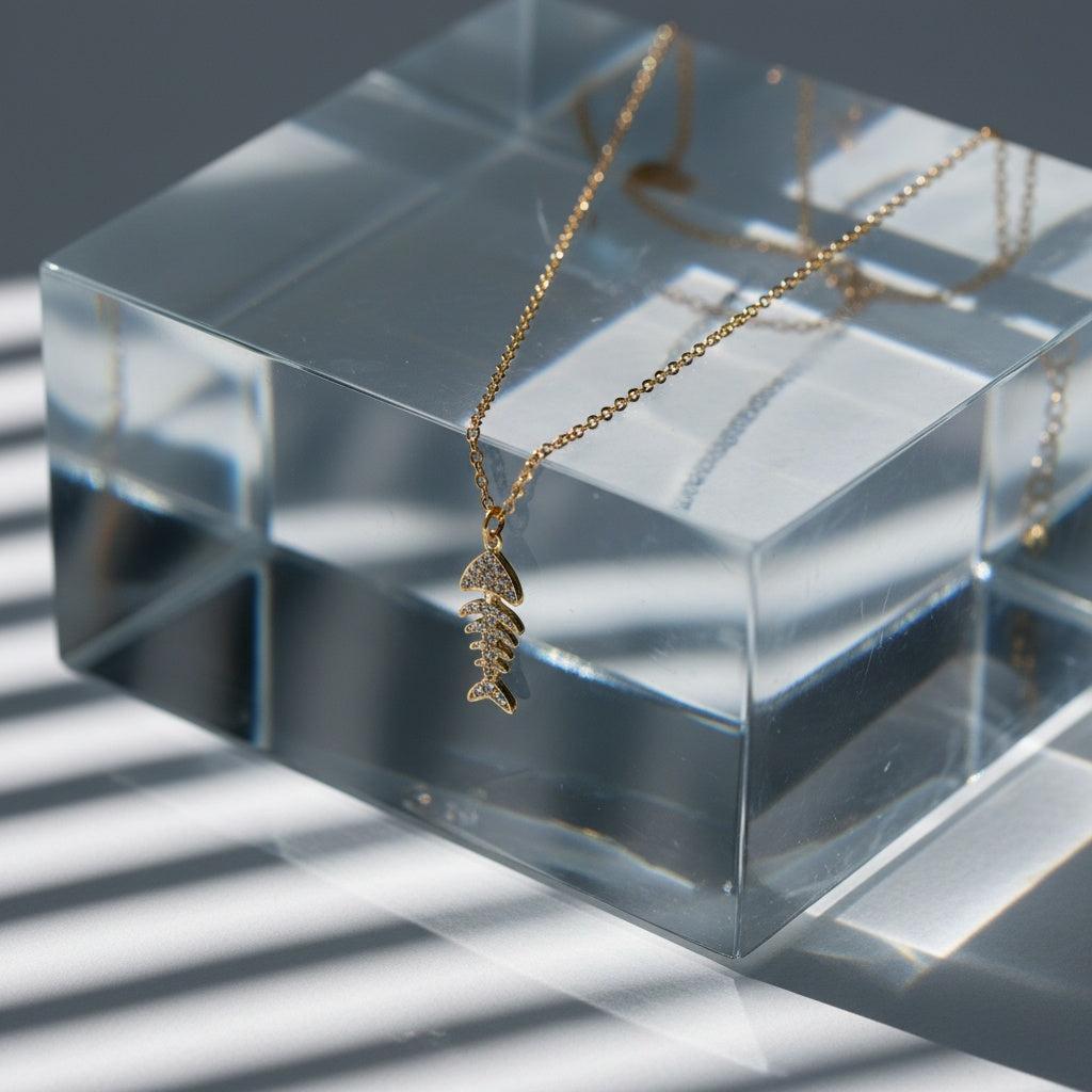 "Avivynina" Diamond Fishbone Edelstahl Halskette
