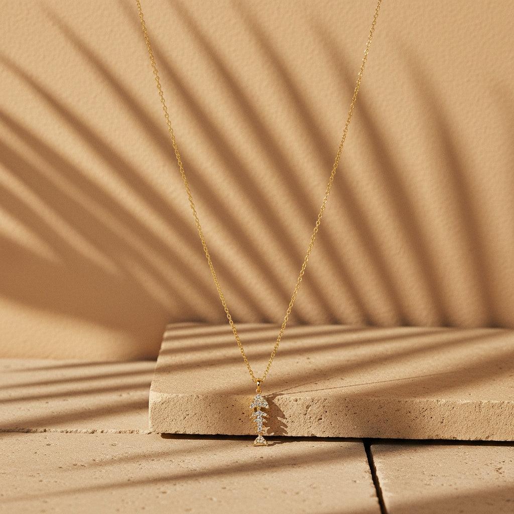 "Avivynina" Diamond Fishbone Edelstahl Halskette