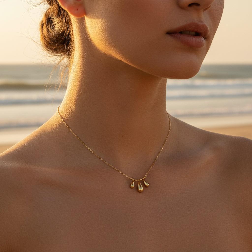 "Celianaraora" Three Drops In Thin Chain Edelstahl Halskette