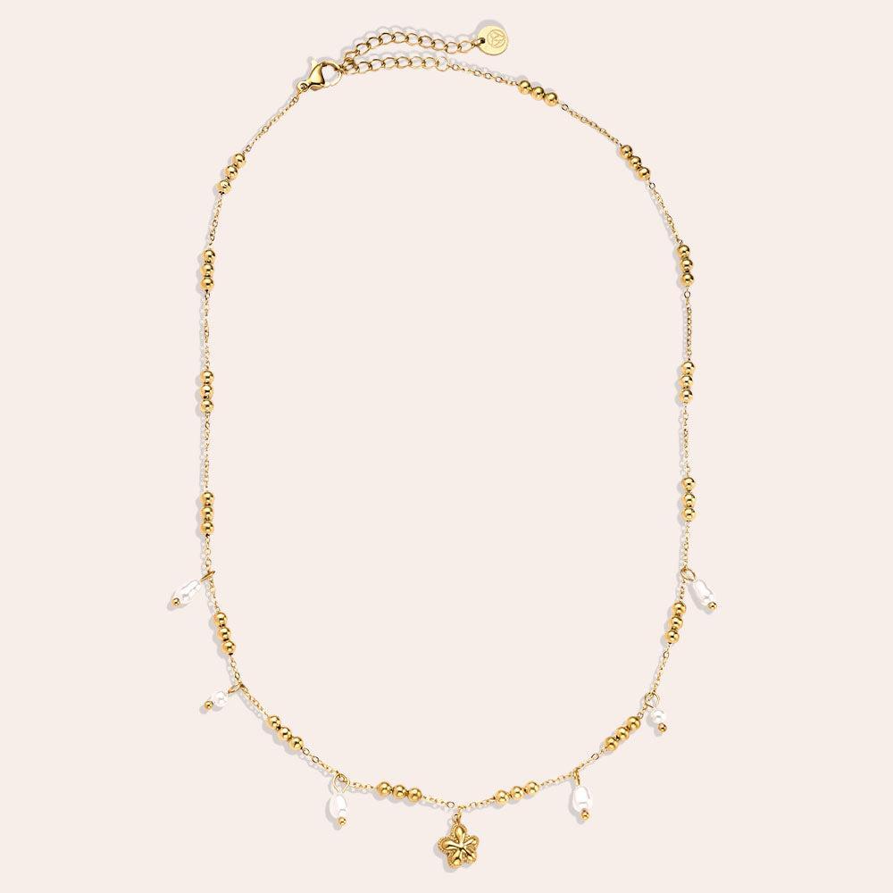 "Celiayneara" Pearl Flower Fun Edelstahl Halskette-Goldharmonie