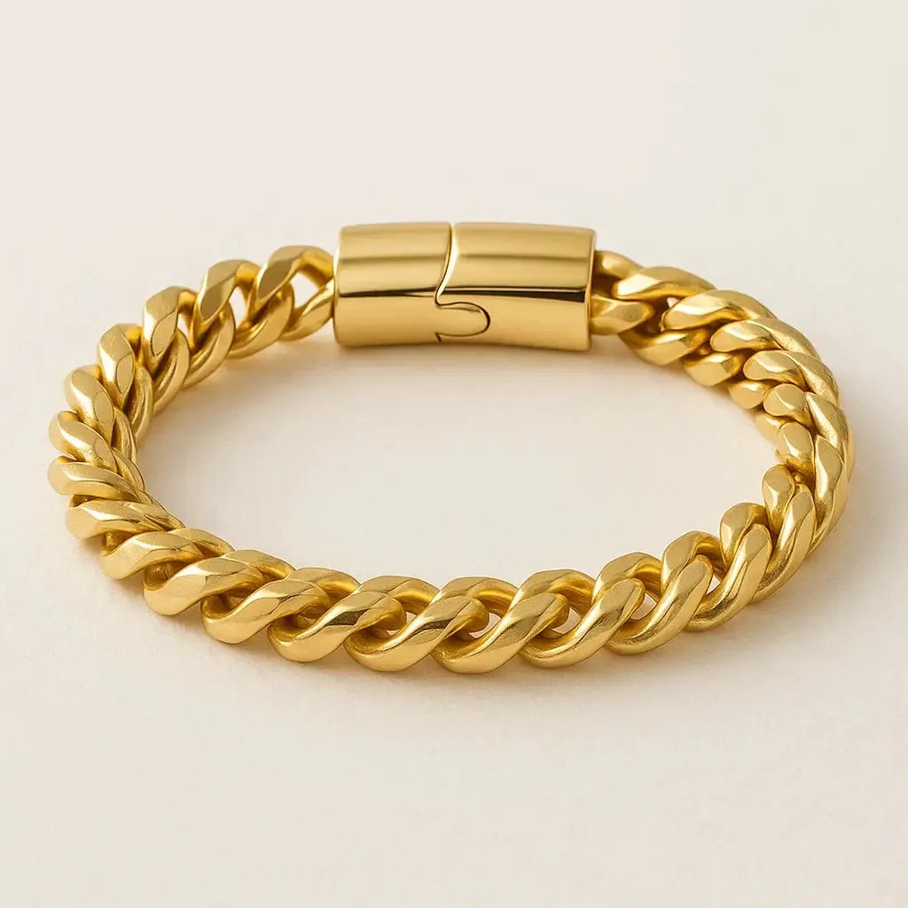 "Corvian" – Goldfarbenes Panzerarmband mit Magnetverschluss, 21,5 + 1 cm