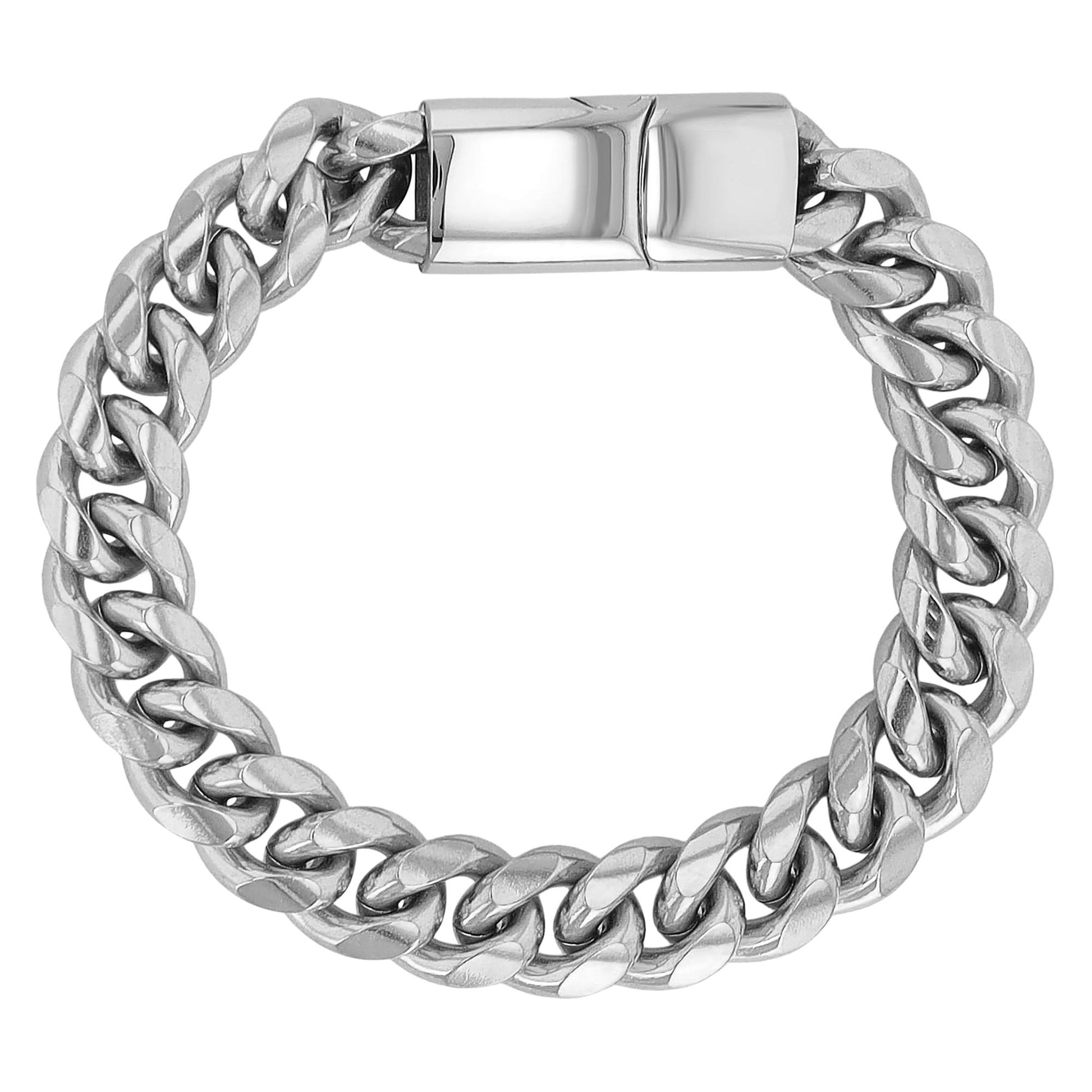 "Corvian" – Silberfarbenes Panzerarmband mit Magnetverschluss, 21,5 + 1 cm