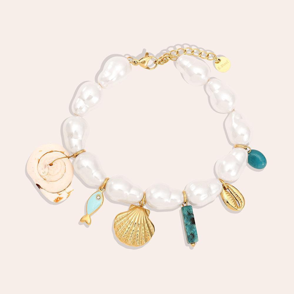 „Elanellaa“ Fish Agate Pearl Armband-Goldharmonie