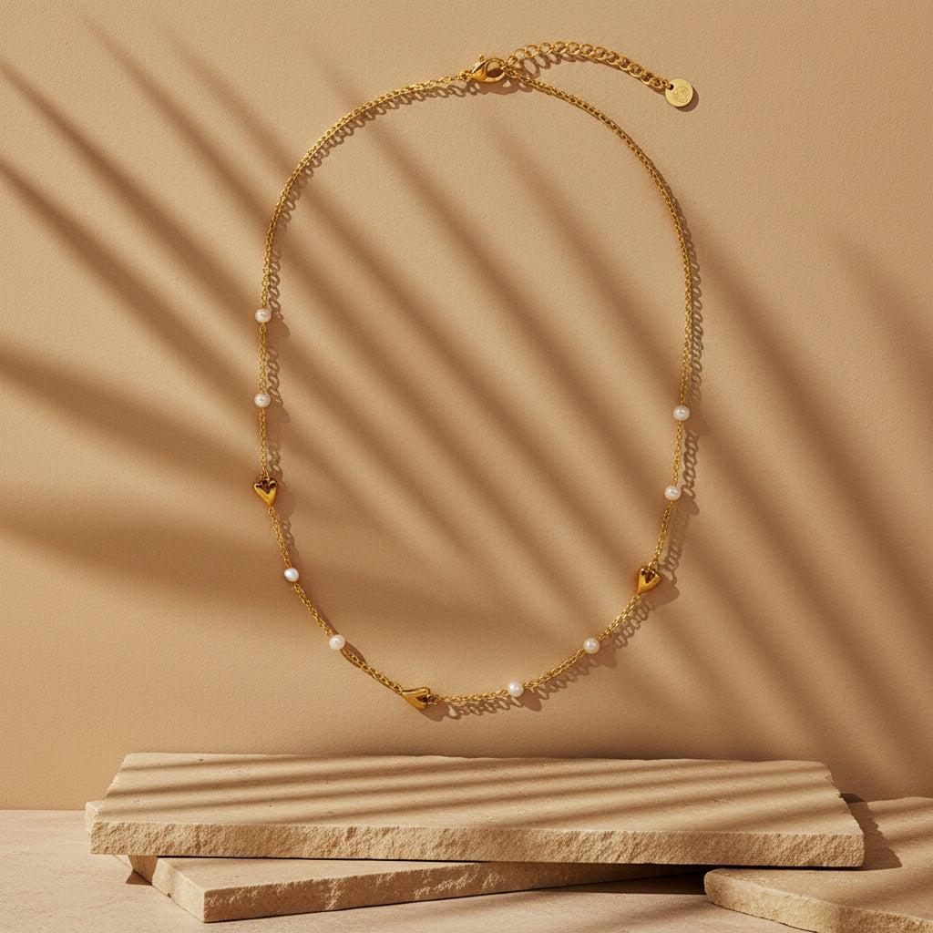 "Enayneya" Mini Heart And Pearl Edelstahl Halskette