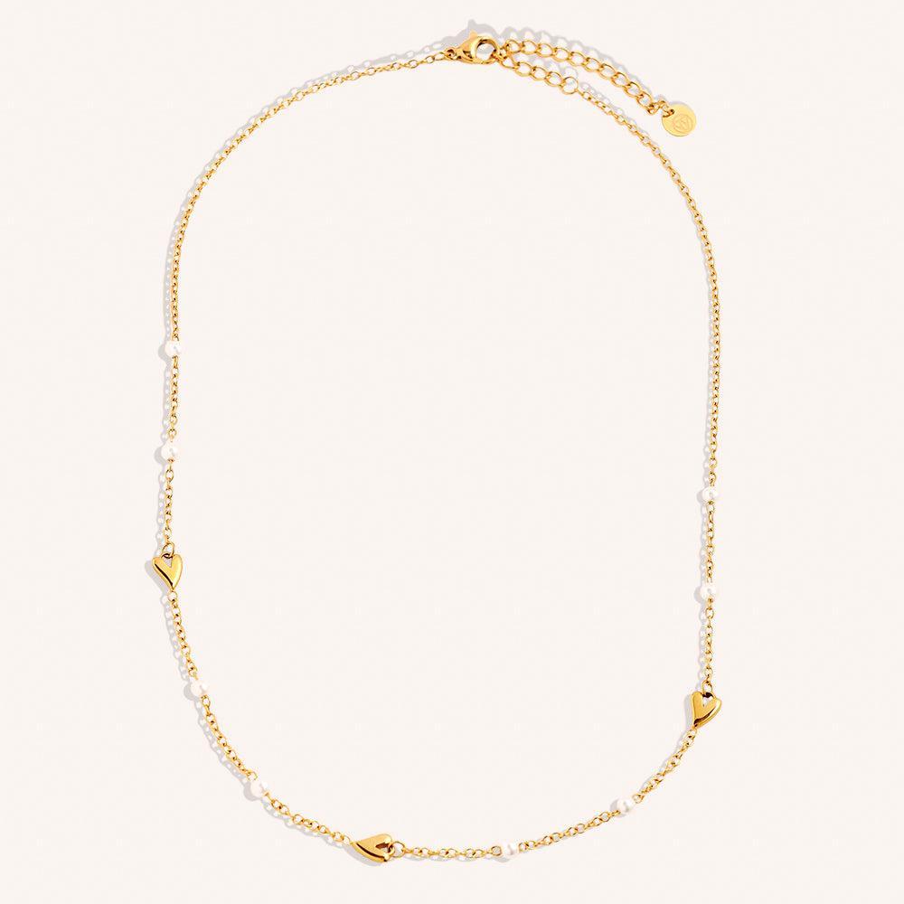 "Enayneya" Mini Heart And Pearl Edelstahl Halskette-Goldharmonie