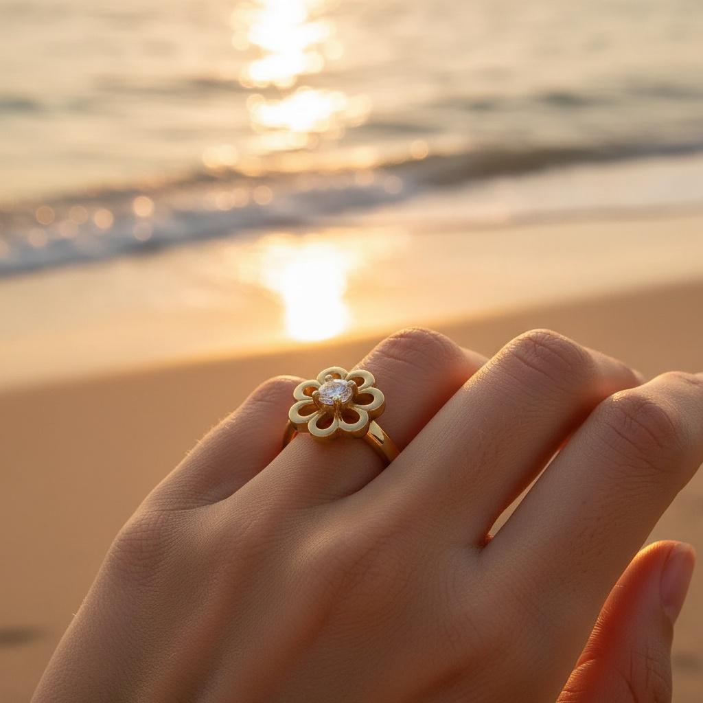 Floréa - Goldfarbener Ring mit floraler Blüte & Zirkoniabesatz