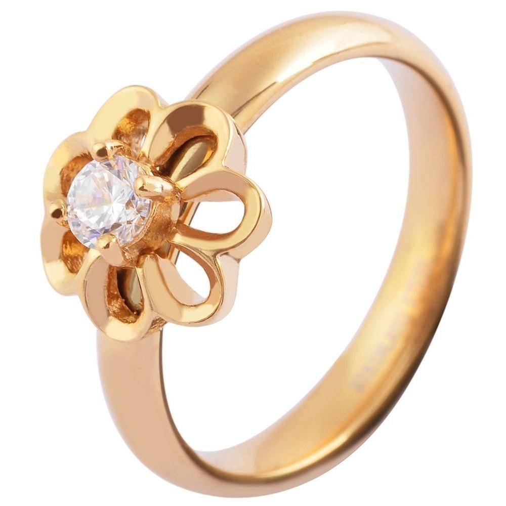 "Floréa" – Goldfarbener Ring mit floraler Blüte & Zirkoniabesatz