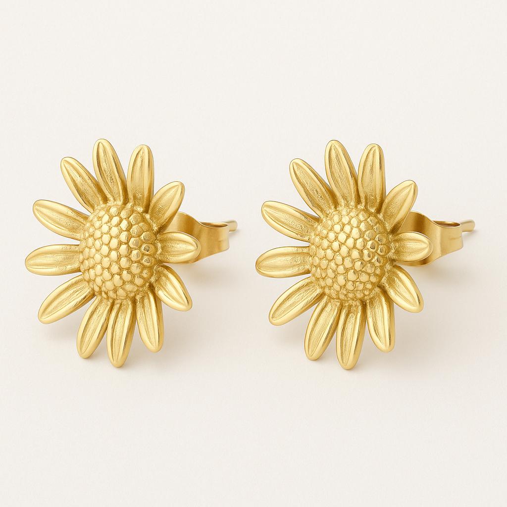 "Florina" – Goldfarbene Ohrstecker im Margeriten-Design (Vintage)-Goldharmonie