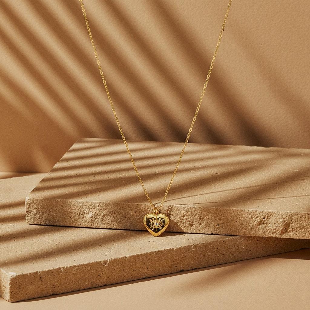 "Ilalenora" Eye Heart Diamond Edelstahl Halskette