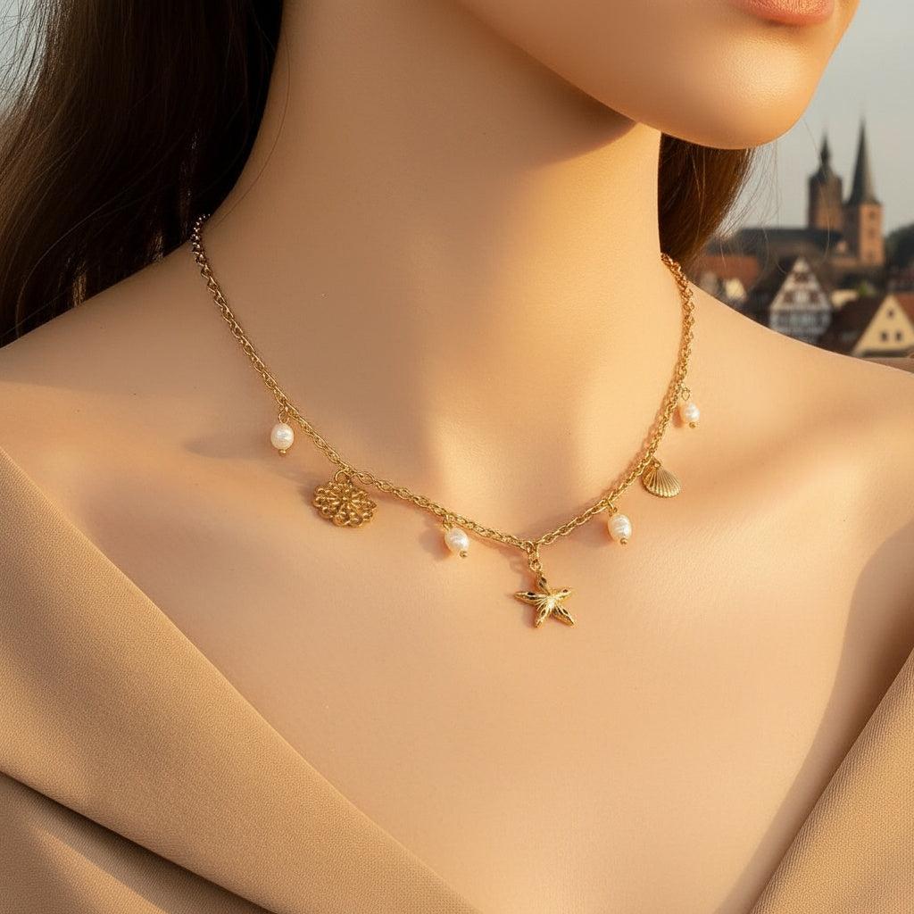 "Ilalunaina" Pretty Ocean And Pearl Edelstahl Halskette