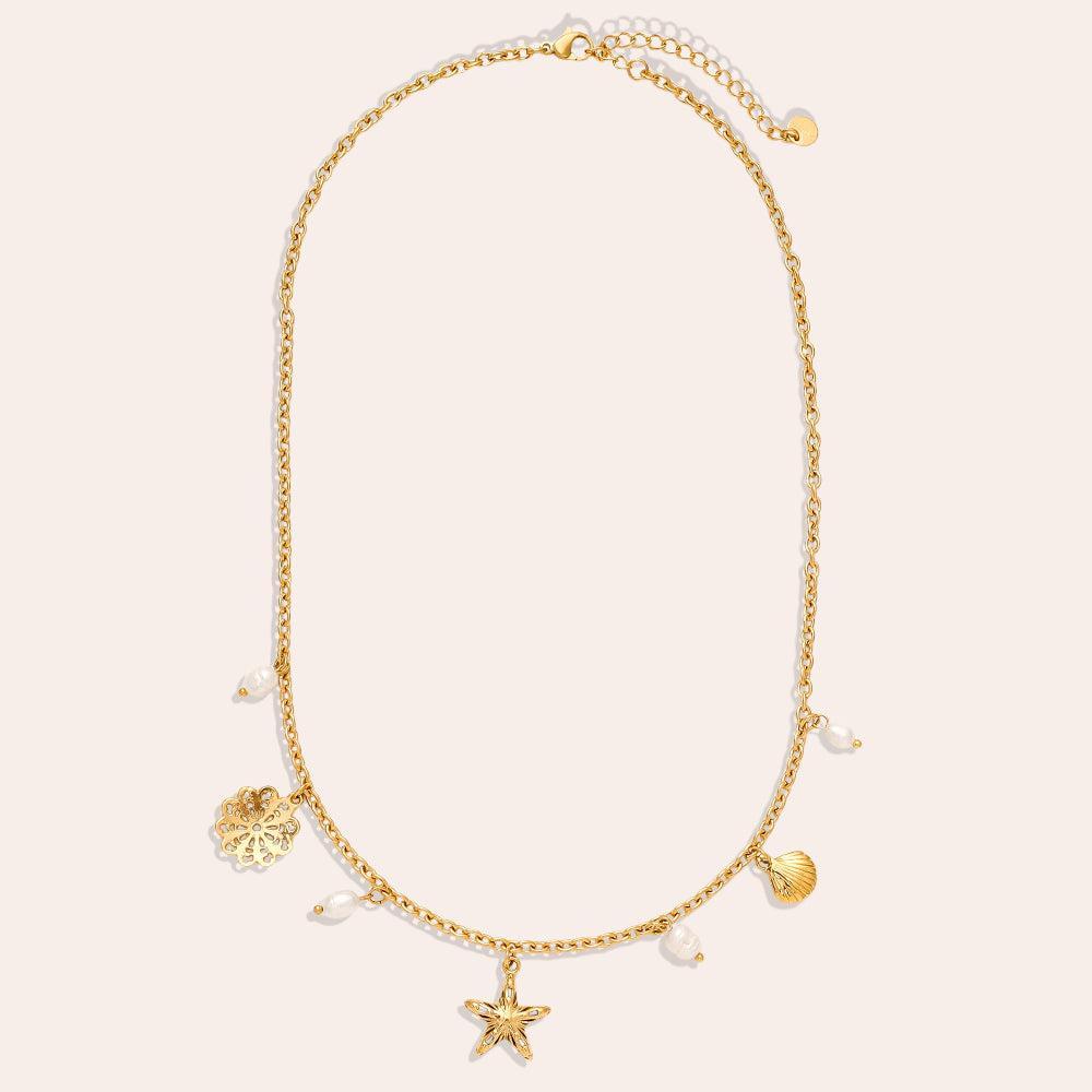 "Ilalunaina" Pretty Ocean And Pearl Edelstahl Halskette-Goldharmonie