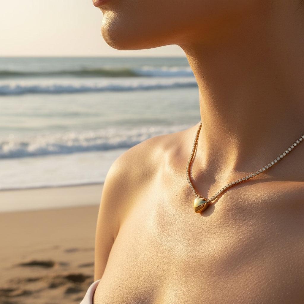 "Keiramiraia" Classic Heart In Diamond Chain Edelstahl Halskette