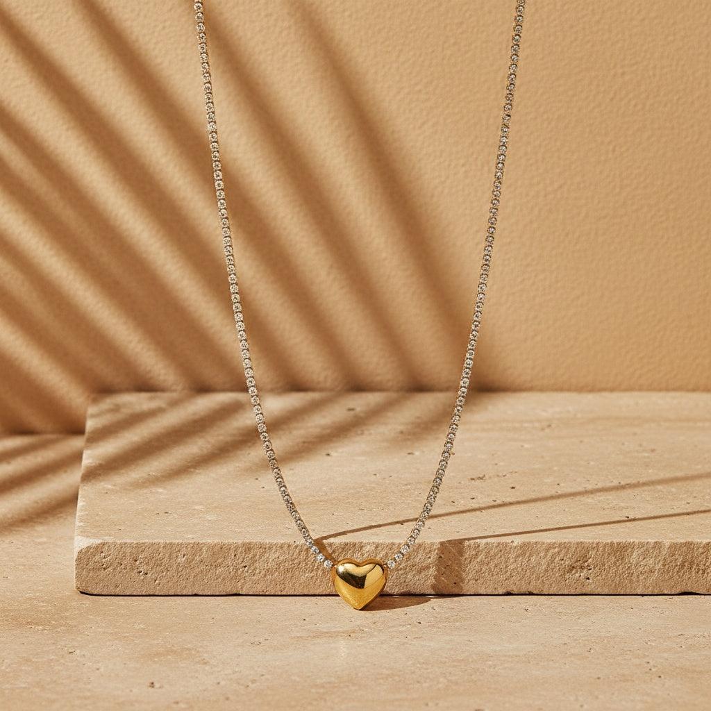 "Keiramiraia" Classic Heart In Diamond Chain Edelstahl Halskette