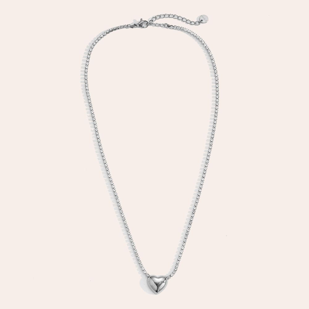 "Keiramiraia" Classic Heart In Diamond Chain Edelstahl Halskette