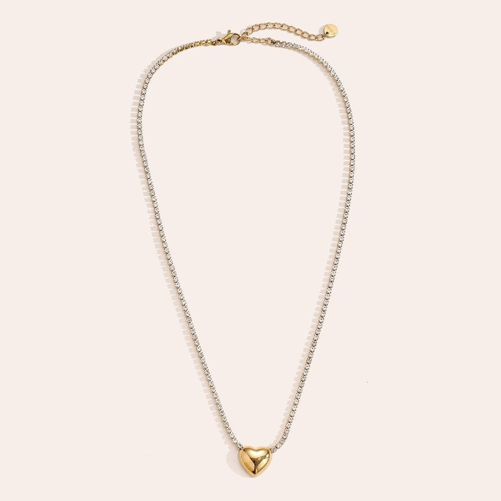 "Keiramiraia" Classic Heart In Diamond Chain Edelstahl Halskette-Goldharmonie