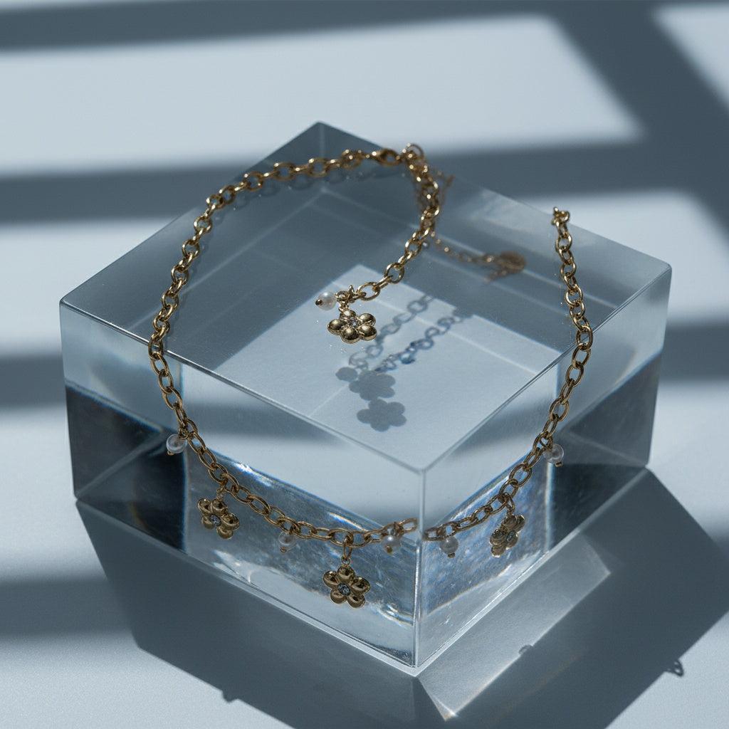"Kiraelleaeva" Flower Pearl Diamond Edelstahl Halskette