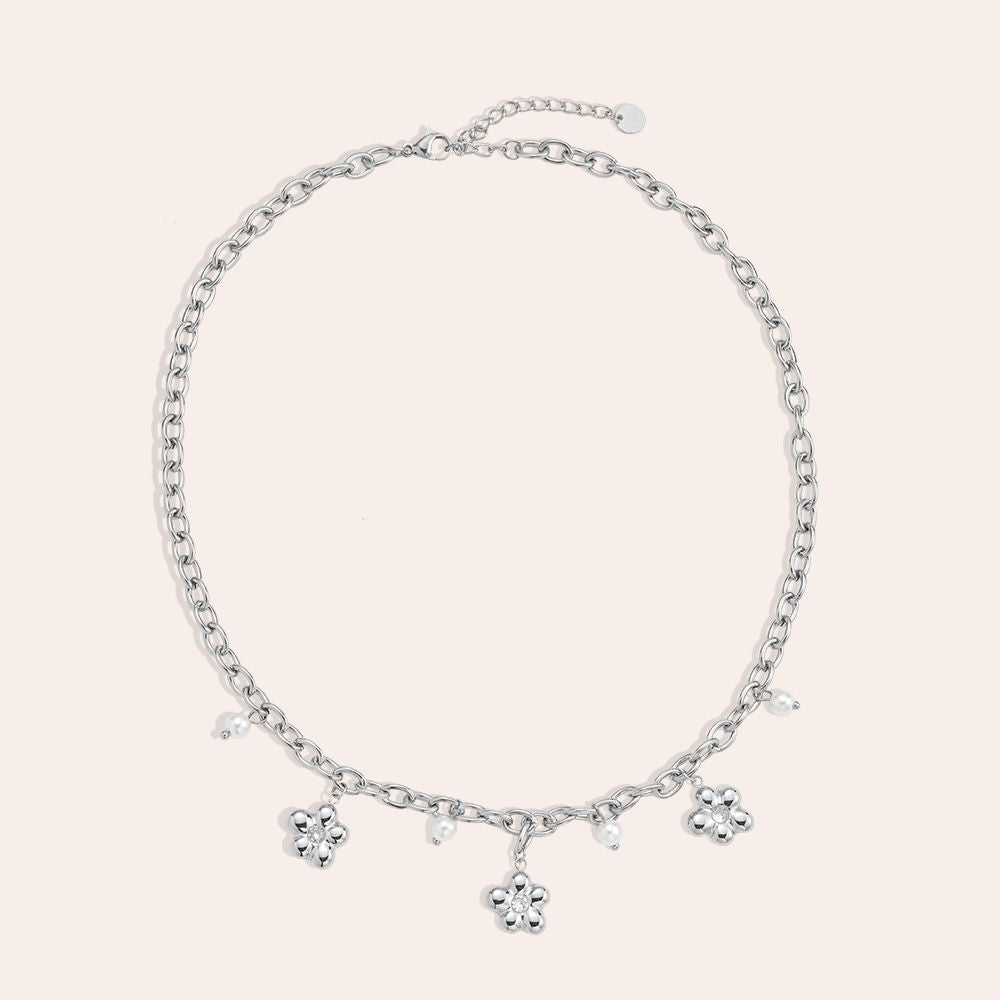 "Kiraelleaeva" Flower Pearl Diamond Edelstahl Halskette