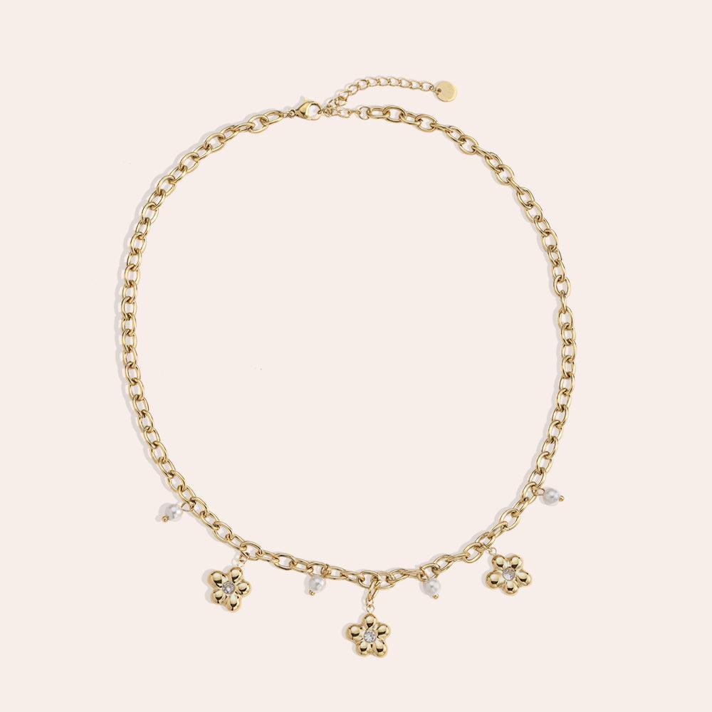 "Kiraelleaeva" Flower Pearl Diamond Edelstahl Halskette-Goldharmonie