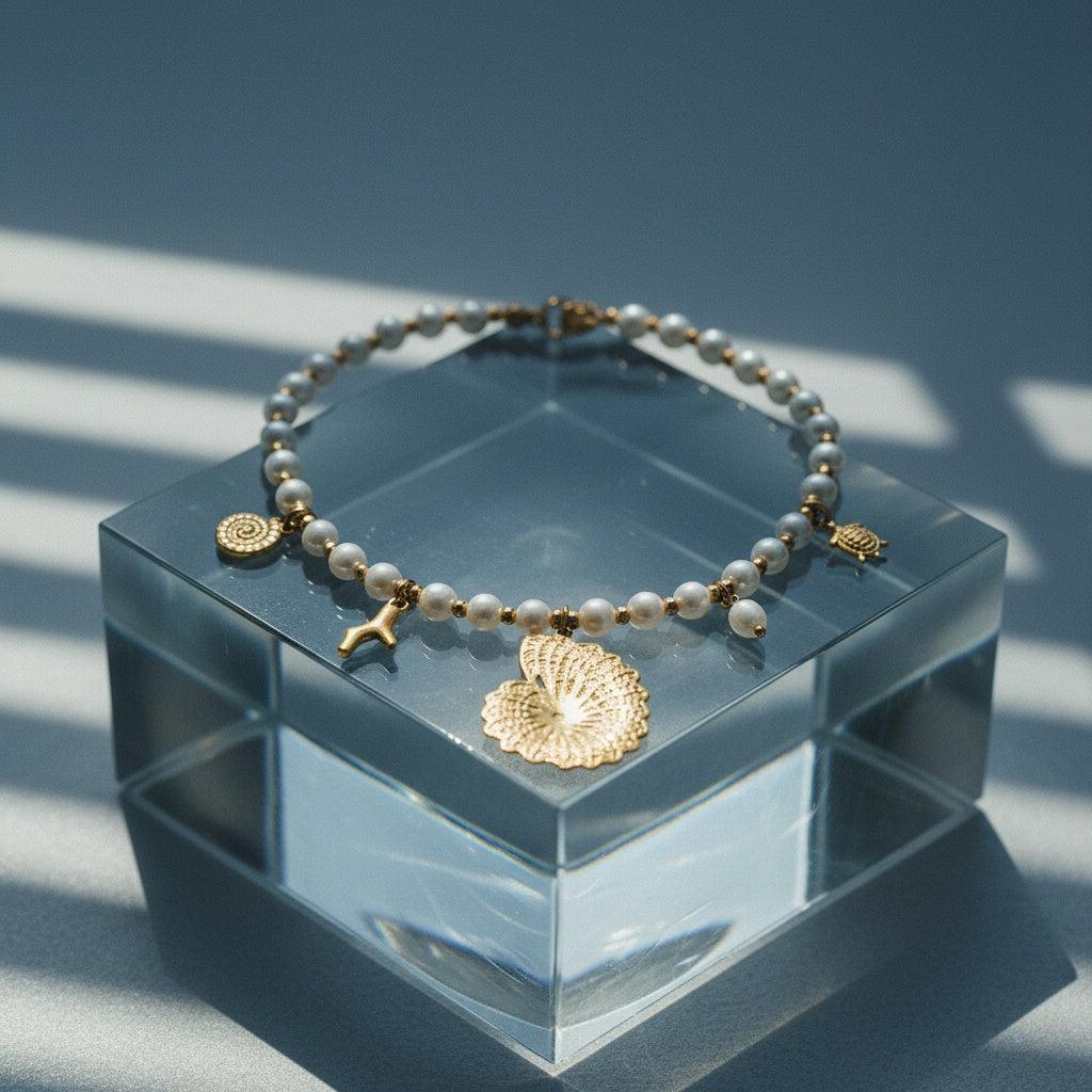 "Kiraessaya" Ocean Love In Pearl Chain Edelstahl Halskette