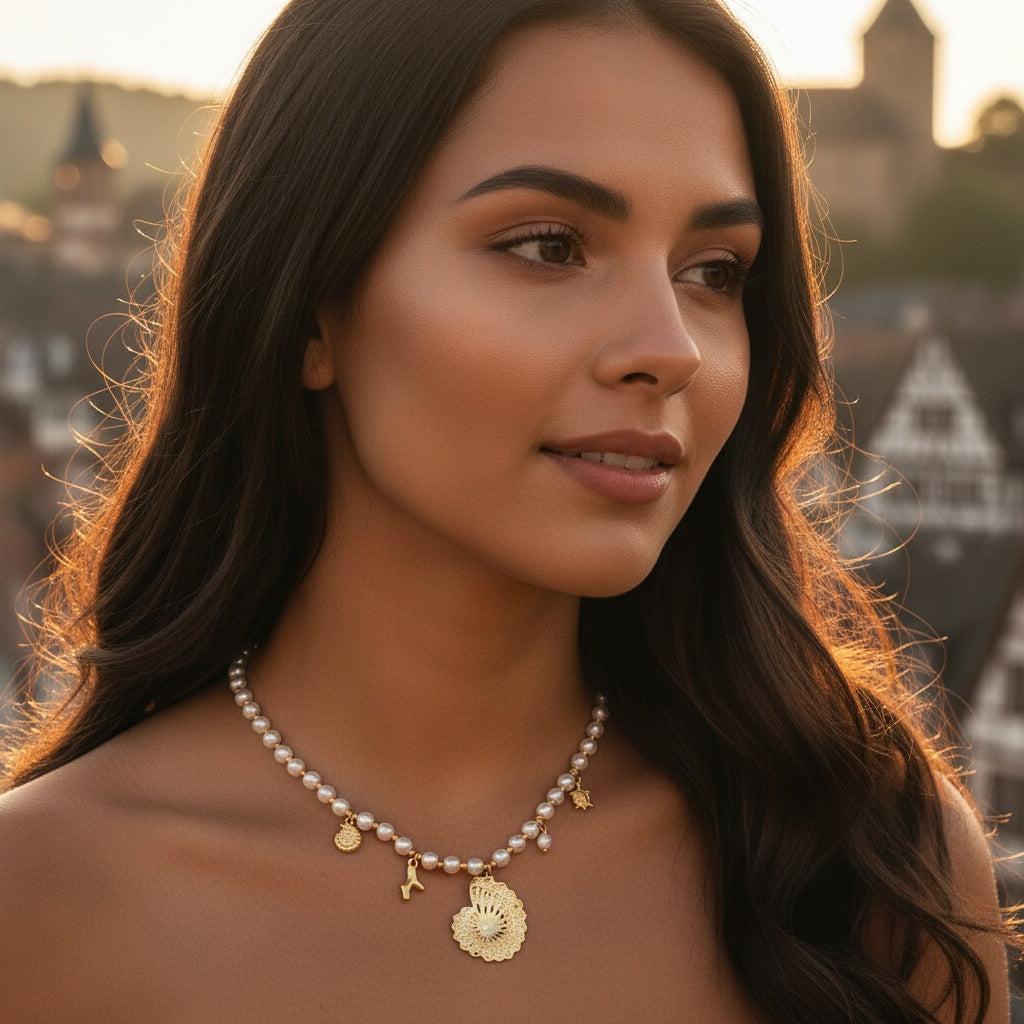 "Kiraessaya" Ocean Love In Pearl Chain Edelstahl Halskette