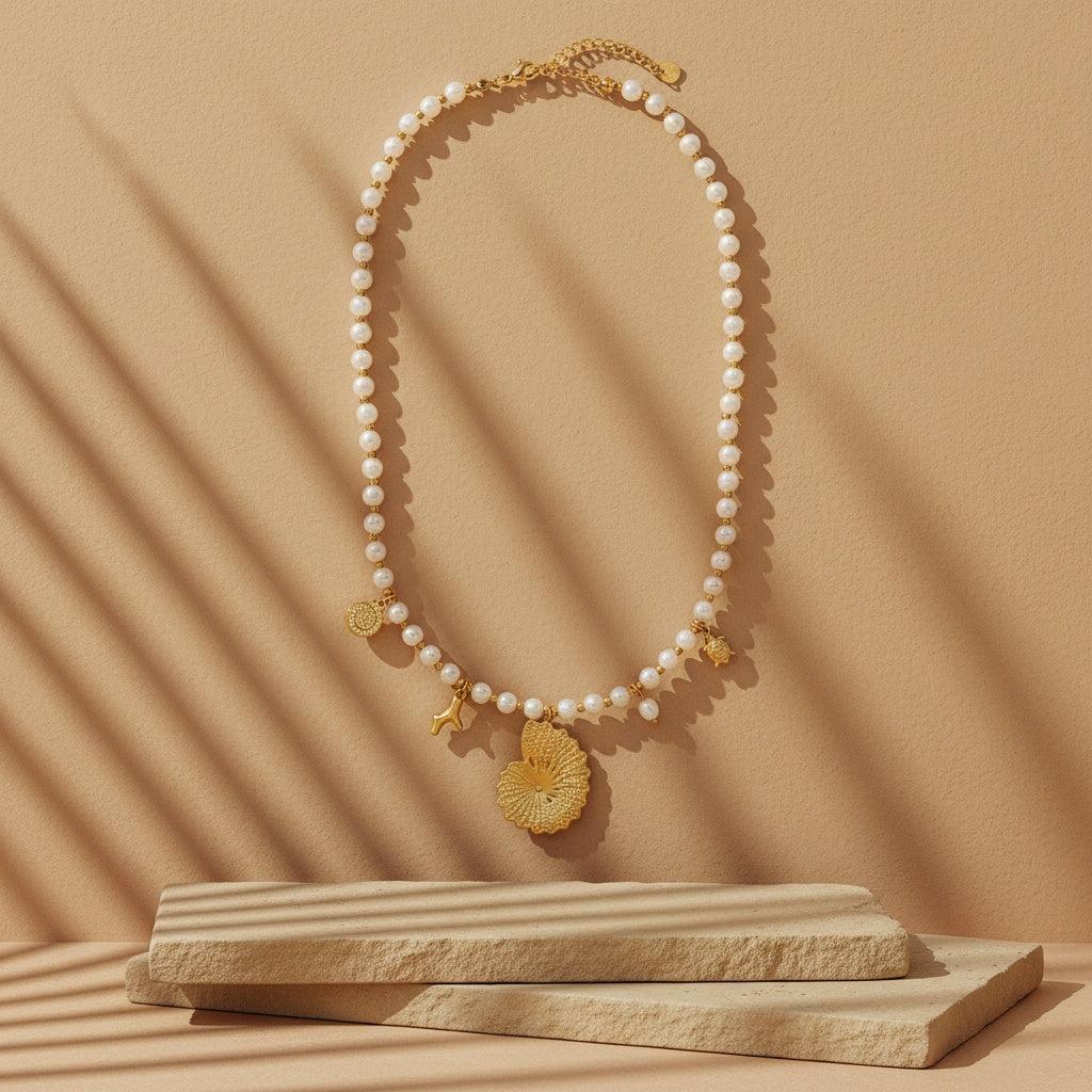 "Kiraessaya" Ocean Love In Pearl Chain Edelstahl Halskette