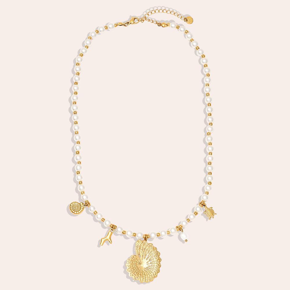 "Kiraessaya" Ocean Love In Pearl Chain Edelstahl Halskette-Goldharmonie