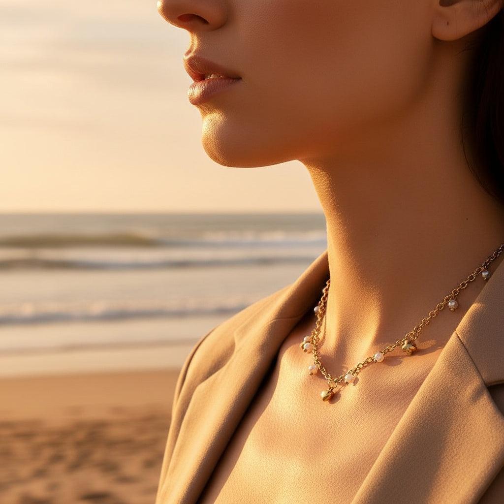 "Kiralayaelle" Sweet Charms And Pearl Edelstahl Halskette