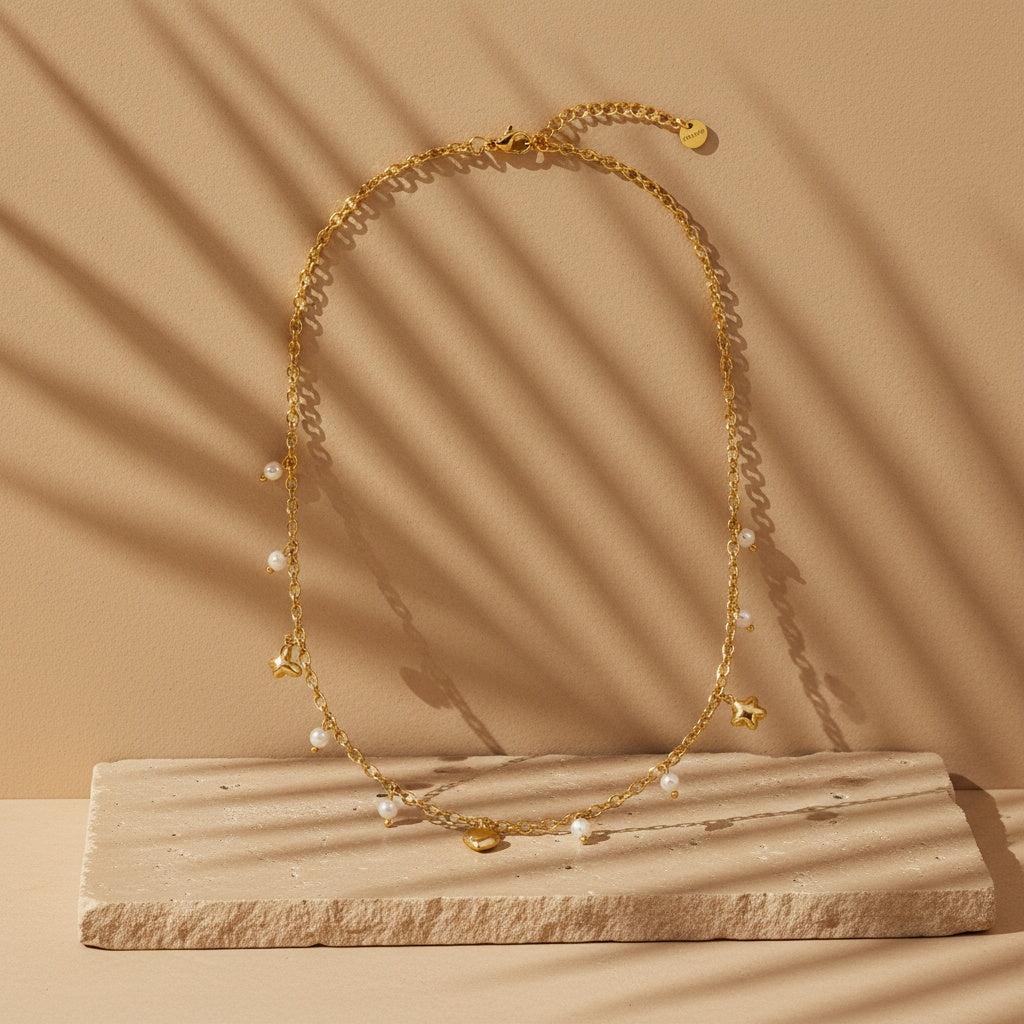 "Kiralayaelle" Sweet Charms And Pearl Edelstahl Halskette