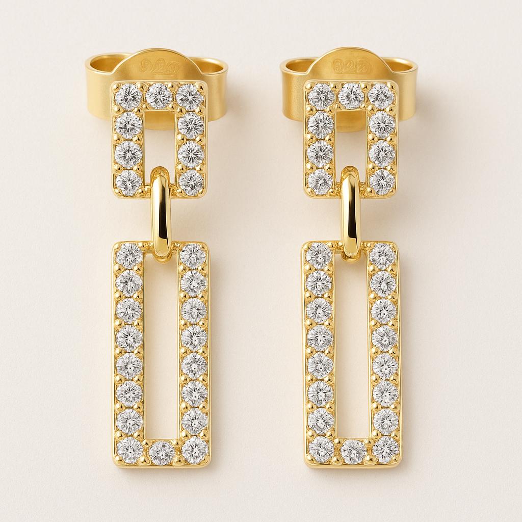 "Larira" – Ohrstecker aus 925er Silber mit rechteckigem Zirkoniabesatz-Goldharmonie