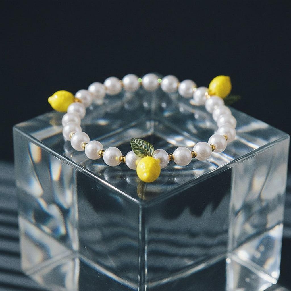 „Limoria“ – 3-teiliges Edelstahl-Armbandset mit Zitronen-Charm & Glasperlen, 17 cm + 3 cm