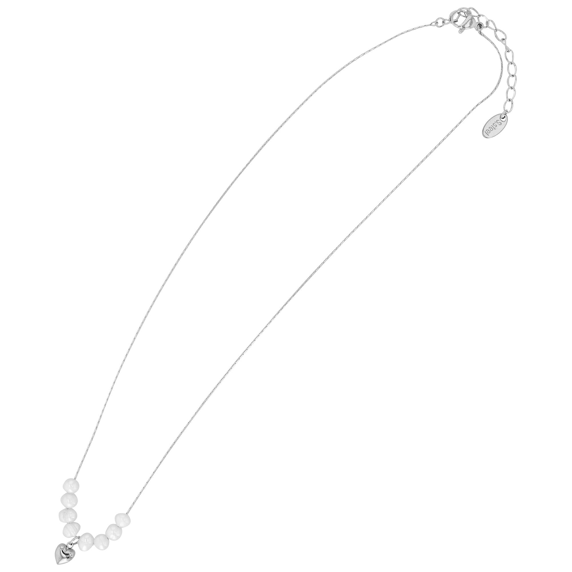 „Liorah“ – Anhängerkette mit Herzanhänger & echten Süßwasserperlen, 42 + 5 cm