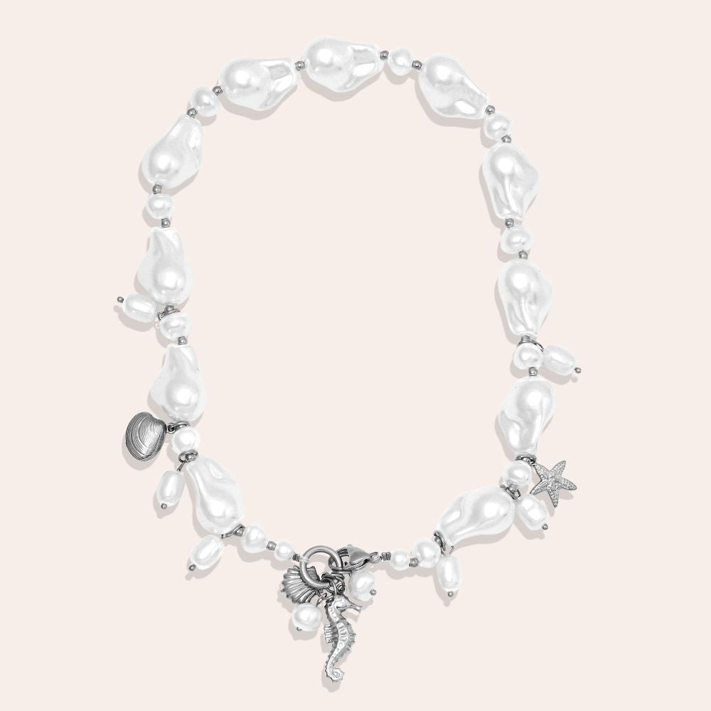 "Lioravaraeva" Ocean Charms And Baroque Pearl Edelstahl Halskette