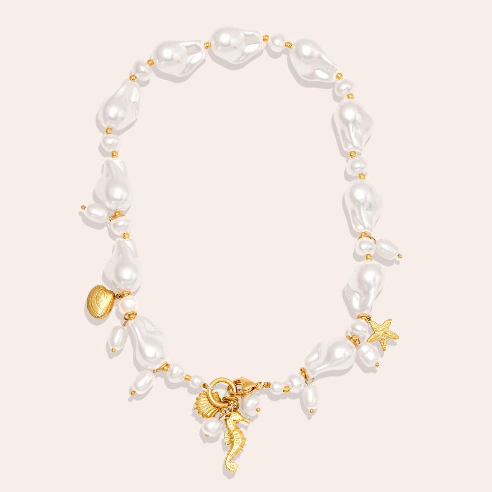 "Lioravaraeva" Ocean Charms And Baroque Pearl Edelstahl Halskette-Goldharmonie