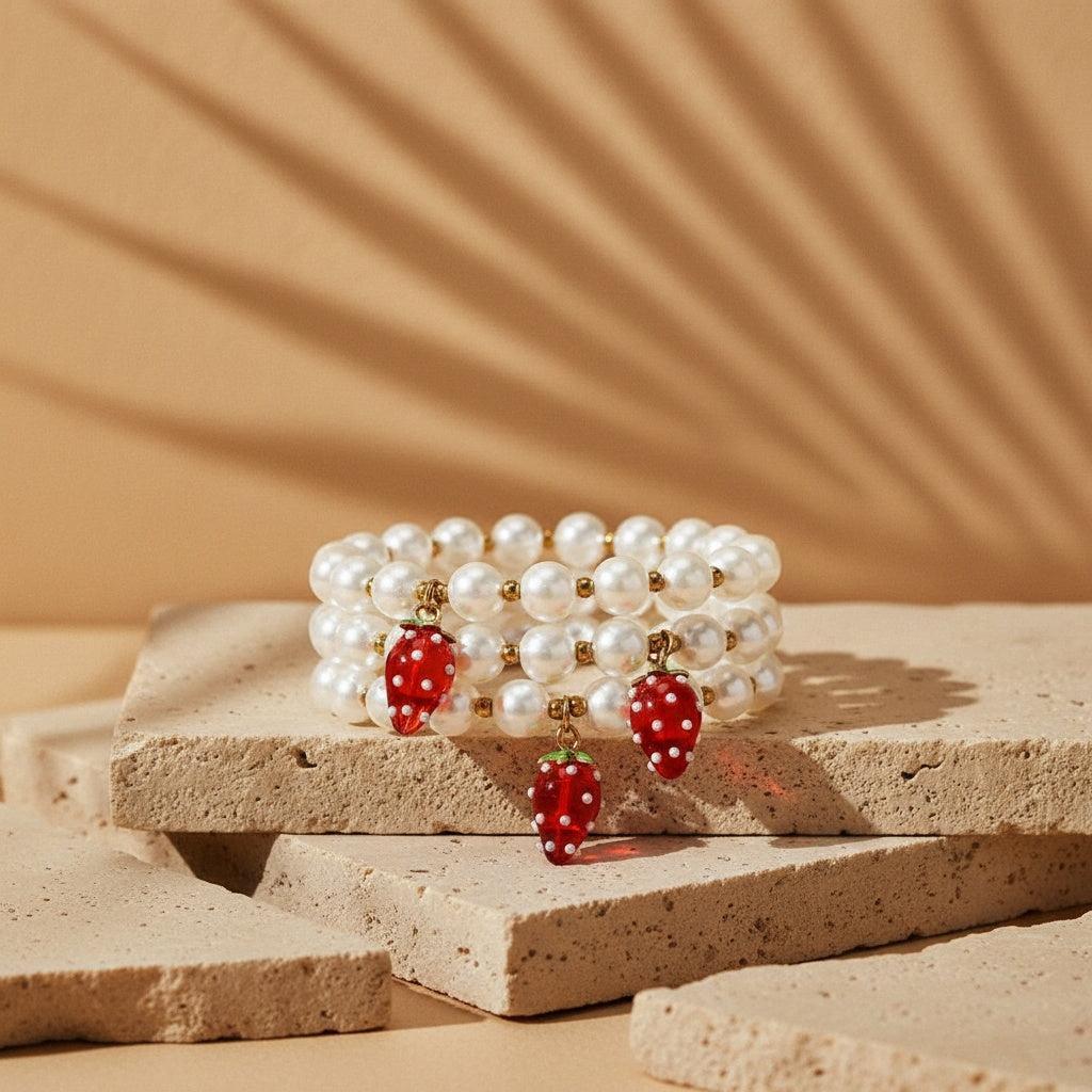 „Liravella“ 3er Strawberry In Pearl Armband