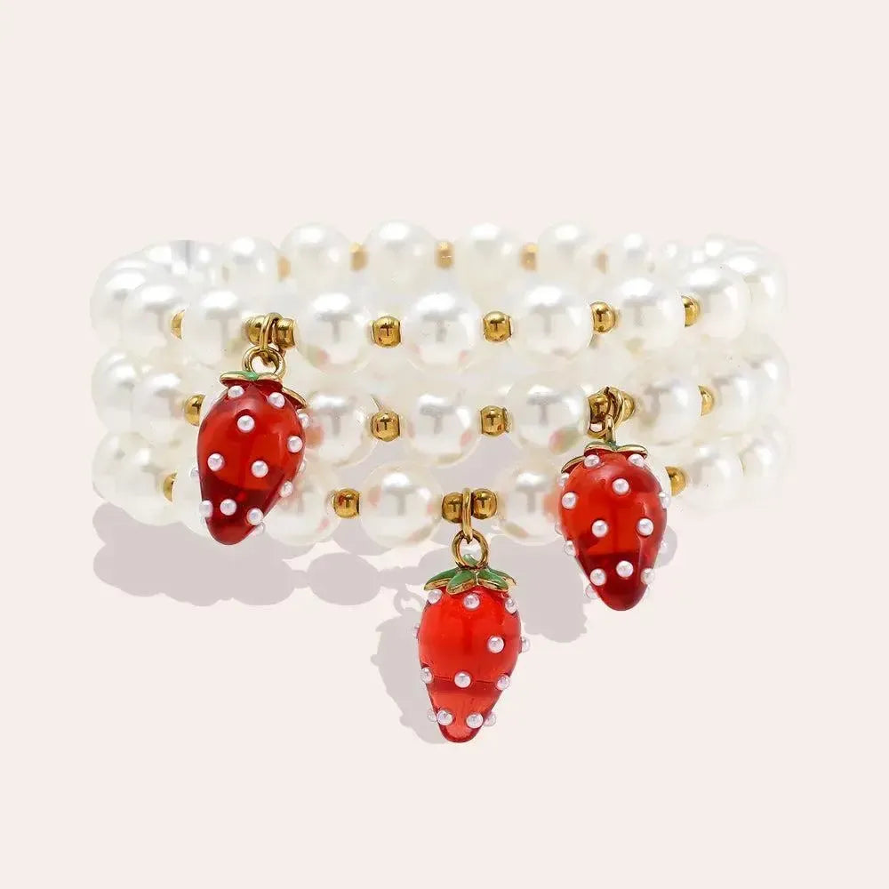 „Liravella“ 3er Strawberry In Pearl Armband-Goldharmonie