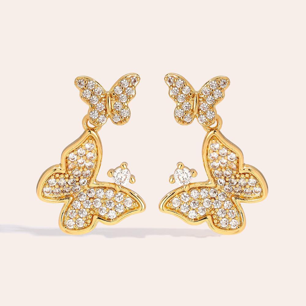 „Loravella“ Sparkling Butterfly Vergoldete Ohrringe-Goldharmonie