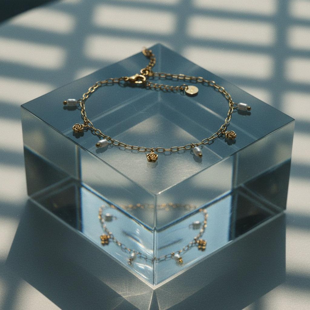 "Lunaleielle" Mini Flower And Pearl Edelstahl Halskette