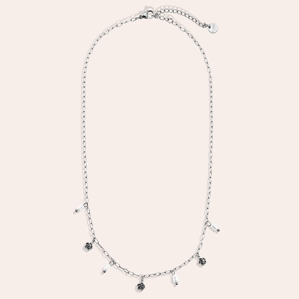 "Lunaleielle" Mini Flower And Pearl Edelstahl Halskette