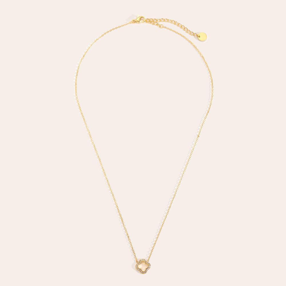 "Lunaraea" 3D Diamond Hollow Clover Edelstahl Halskette-Goldharmonie