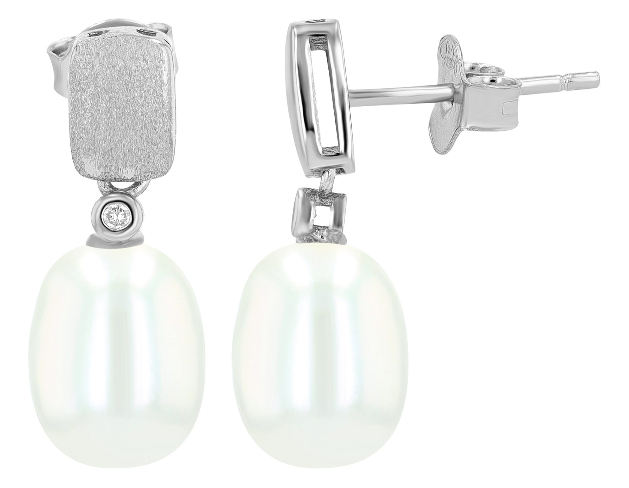„Lunari“ – Ohrstecker aus 925er Silber mit Süßwasserperle & Zirkonia